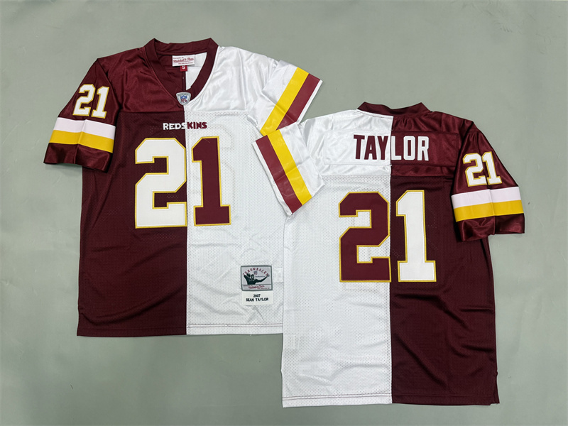 Men 2025 Washington Redskins #21 Taylor white red Throwback Limited NFL Jersey style 001